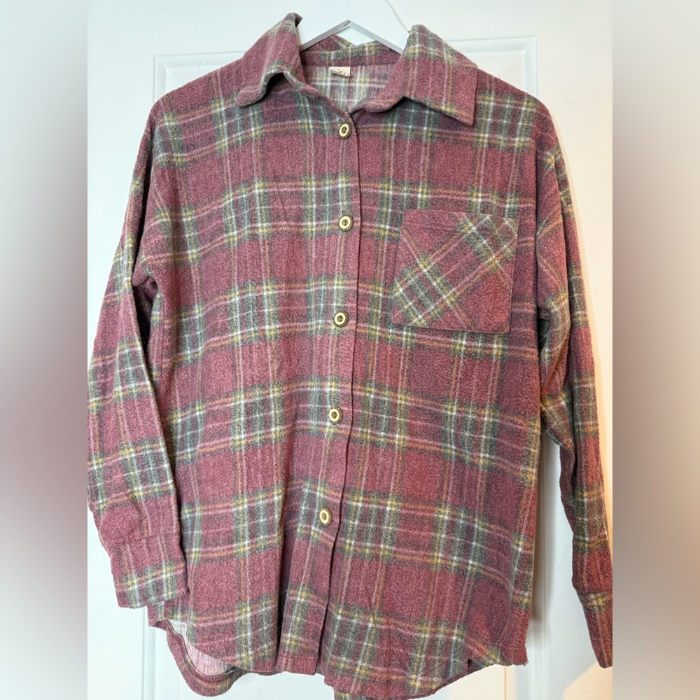 Womens Casual Plaid Button-Down Shirt in Pink